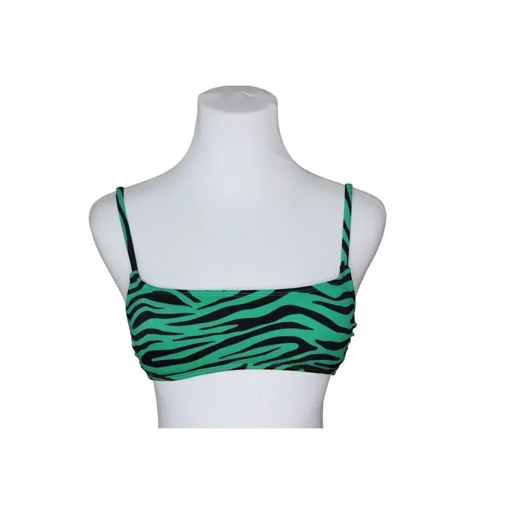 Xhilaration Zebra Green Removable Pad Bikini Swimwear Top SMALL Animal Print